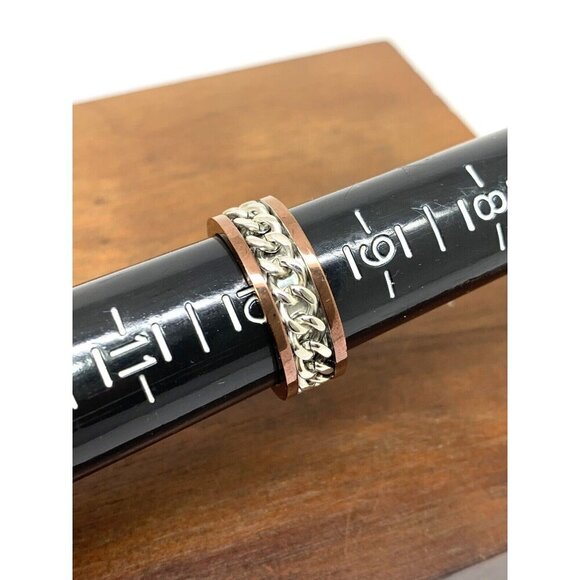 Men's Wedding Band Brown Silver Chain Style Stainless Steel 8mm Size 10 - Picture 9 of 13